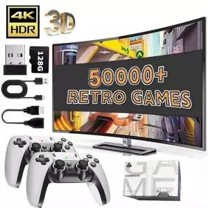 128G 게임 스틱 M15 4K 비디오 TV 콘솔 무선 게임패드 64G 40000+/50000 클래식 아케이드 HD 2인용