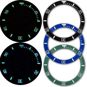 38MM C3 슈퍼 루미너스 블랙 그린 도자기 베젤 경사 다이빙 시계 인서트 맞춤 서브 케이스 링