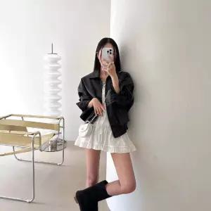 블랙팬서 여성용 가을 빈티지 캐주얼 터틀넥 집업 숏 코트 긴팔 멋스러운 가죽 OPH3