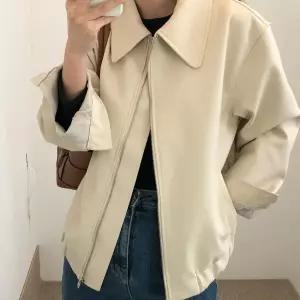 블랙팬서 가을 캐주얼 여성용 멋스러운 터틀넥 집업 긴팔 가죽 코트 OPH3