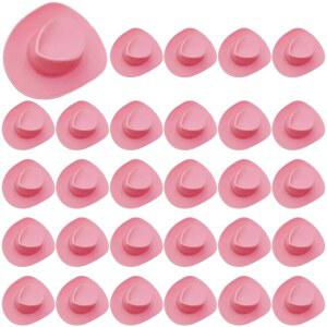 미니 카우보이 모자 30개입 플라스틱 미니어처 웨스턴 파티 액세서리 컵케이크 토퍼 인 doll 주얼리 장식 핑크