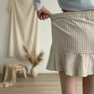 [하프클럽/옷자락]여성 데일리 프릴 언밸런스 체크 미니스커트 치마