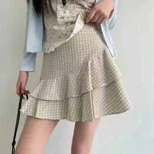 [하프클럽/옷자락]여성 체크 언발란스 프릴 미니 스커트 치마