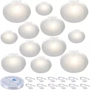 하우스프로파이 12pcs LED 조명이 있는 화이트 페이퍼 랜턴 낚싯줄이 중국 걸이 8 10 12 결혼식 생일 파티