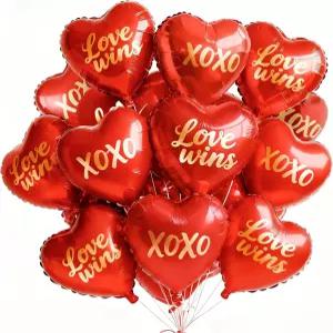 파티우 발렌타인 풍선 15개 18인치 포일 러브 XOXO 레드 하트 세트 로맨틱 데이 갈렌타인 결혼 기념일 약혼