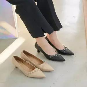 5cm 여성 사계절 면접구두 가죽 펌프스 미들힐 빅사이즈 구두 129353