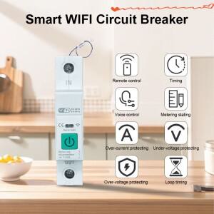 TUYA 1-63A 1P WIFI 스마트 스위치 에너지 미터 회로 차단기 전압 보호 릴레이 제어