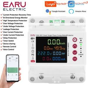 Tuya 2P 100A WiFi 스마트 양방향 에너지 전력 kWh 미터 누출 저전압 보호기 릴레이 스위치 제한