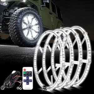 Viswiker 4PCS 15.5인치 초밝은 더블 로우 화이트 휠 라이트 림 리모컨으로 트럭 SUV 차량에 쉽게 설치할