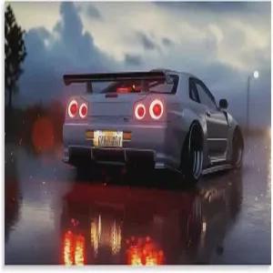 피오요드 월 아트 포스터 화이트 JDM 카 R32 비 오는 밤 드트 쿨 모던 에스테틱 데코 프린트 프리미엄