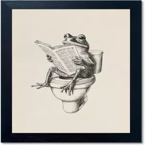 프레임 개구리 욕실 캔버스 벽 아트 웃긴 화장실 독서 신문 그림 장식 귀여운 동물 농가 유머 포스터 홈