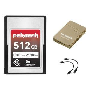 Pergear 512GB CFexpress 타입 A 메모리 카드 최대 800MB/S 읽기 속도 및 780MB/S 쓰기 4K 120P 8K 30P 레코딩 리더 포함