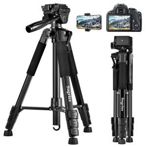 Sogries Tripod60 u201DCamera Tripod 전문가용 알루미늄 경량 여행용 야외 삼각대 카메라 / DSLR 휴대폰 캠코더 바이노큘러스 현미경