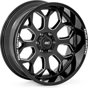 러프 컨트리 96 시리즈 원피스 알루미늄 휠 22x10 6x5.5 볼트 패턴 19mm 오프셋 - 광택 블랙 밀드 액센트