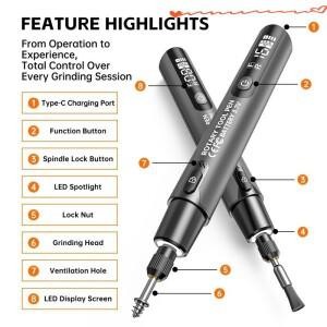 디지털 디스플레이 LED 조명이 있는 무선 미니 로터리 그라인더 세트 USB 충전식 조각 연마 드릴링 가정용