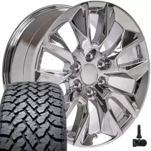 OE 휠 CV32 20인치 림 및 타이어 장착 실버라도 1500 RST 스타일 6x139.7 20x9 크롬 - 홀랜더 5916 TS-37