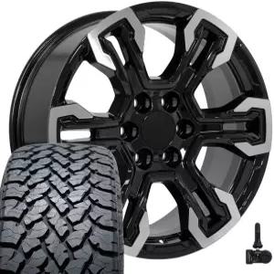 OE 휠 CV65 20인치 림 및 타이어 장착 실버라도 1500 ZR2 스타일 6x139.7 20x9 광택 블랙 기계 - 홀랜더