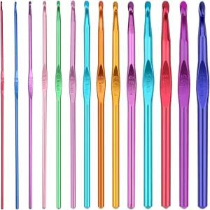 HEAYAR 14PCS 알루미늄 크로셰 후크 세트 손잡이 각인 수 크기 2MM-10MM 뜨개질용 바늘이 초보자에게