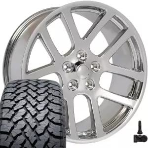 OE 휠 DG51 22인치 림 및 타이어 장착 램 SRT 스타일 5x139.7 22x10 크롬 - 홀랜더 2223 TS-37 AT
