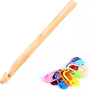나무 코바늘 15mm 손잡이 대나무 뜨개질 핸드크래프트 뜨개질용 스티치 마커 10개 포함