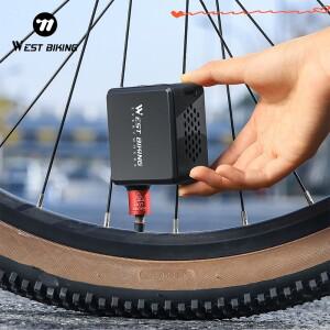 웨스트 바이킹 미니 전기 펌프 150PSI 휴대용 자전거 타이어 주입기 LCD 디스플레이 자동차 MTB 로드 AV/FV