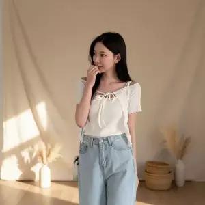 [하프클럽/옷자락]여성 골지 반팔 오프숄더 가디건 리본 디자인 판초