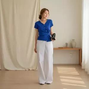 [하프클럽/옷자락]여성용 V넥 골지 반팔 가디건