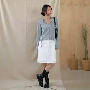 [하프클럽/옷자락]여성 린넨 라운드넥 세미크롭 가디건 스트랩 삼베