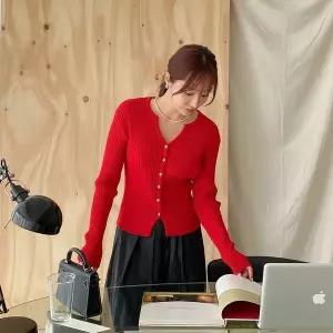 [하프클럽/옷자락]여성용 가을 기본 골지 브이넥 가디건
