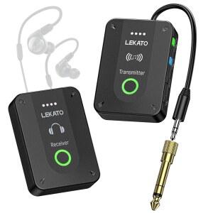 LEKATO 무선 귀 모니터 시스템 MS02 송신기 벨트팩 수신기 자동 페어링으로 업그레이드된 2.4G 스테레오 IEM 저지연 One to More 교회 밴드 가수 무대용 내 모니터링 기능 탑재