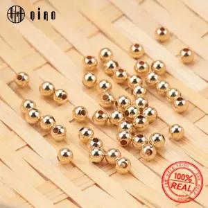 14K 골드 채워진 스페이서 비즈 팔찌 목걸이 DIY 쥬얼리 제작 액세서리용 라운드 루즈 도매 2mm 100 개
