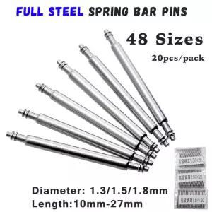 20pcs 시계 밴드 전체 스테인레스 스틸 스프링 핀 10mm 릴리스 바 스트랩 교체 스트레이트 1.3 1.5