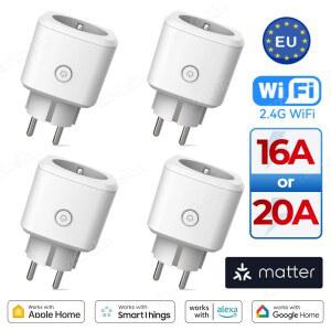 호환 Matter WiFi 스마트 소켓 16A/20A HomeKit SmartThing 용 EU 스마트 플러그 가전 소켓 Alexa Google과 함께 작동
