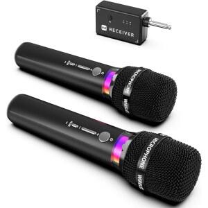 무선 마이크 일대일 칩 연결 및 LED 조명이 있는 충전식 40시간 지속 시간 200FT 범위 수신 노래 연설 파티를 위한 지연 시간이 적은 노래방