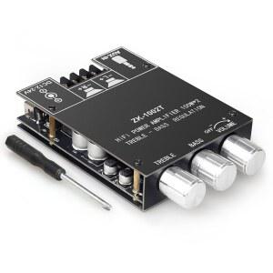 ZK1002T 블루투스 5.1 앰프 보드 TPA3116D2 칩 트레블 및 베이스 컨트롤이 포함된 100W100W 2.0 CH 스테레오 오디오 모듈 홈 시어터 스피커용 DIY 스피커 POWER LOGIC