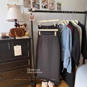 율랑팡 여성용 A라인 슬림핏 트임 봄가을 미디스커트 백 H라인 히프 HO3