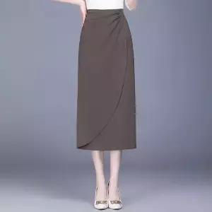 율랑팡 여자 치마 검정 원턱 H라인 일자 중기장 봄여름 힙업 트임 HO2