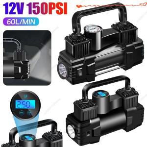 12V 금속 공기 압축기 휴대용 듀얼 실린더 자동 풍선 펌프 150PSI 헤비 타이어 팽창기 (압력 게이지 포함)