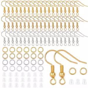 점프 링 및 투명 고무 귀걸이 백 포함 제작 키트 DIY 쥬얼리 저자극성 후크 100 개 300