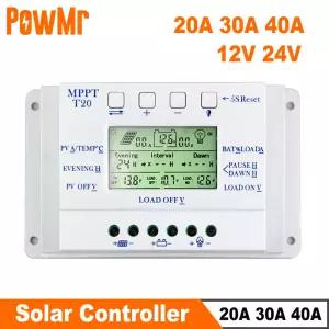 PowMr MPPT PWM 태양광 충전 컨트롤러 자동 태양 전지 패널 레귤레이터 충전기 듀얼 타이머 20A 30A 40A