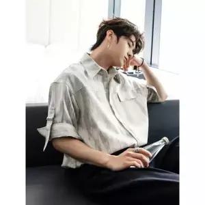 키체샵 남사친 블랙 여름 반팔 캐쥬얼 빅사이즈 셔츠 솔리드 HO2