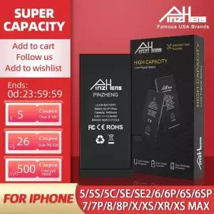 PINZHENG 5S SE 6 6S 7 8 Plus X Xr Xs Max 전화 교체 Bateria 보증 1 년용 실제 고용량 배터리