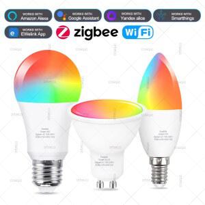 호환 WiFi Zigbee 스마트 Led 전구 E27 E14 GU10 Ewelink Gateway 용 디 밍이 가능한 RGBCW Led 램프 Alexa Amazon Google Yandex Smartthings