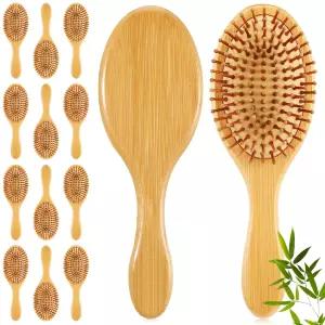몰레인 12개 대나무 헤어 브러시 여성용 벌크 나무 패들 둥근 끝 칫솔 디탱글링 경량 두피 마사지 남성용