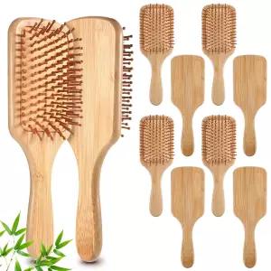 여성용 대나무 헤어 브러시 10개 벌크 나무 패들 두피 마사지 브리스 정전기 방지 남성 조각 DIY 선물 자연