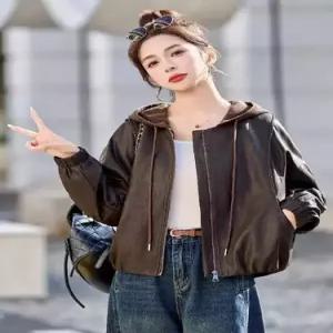 와칸다 여성 여친 캐주얼 봄 점퍼 잠바 가죽 자켓 후드 쇼트 집업야구항공 KKE1