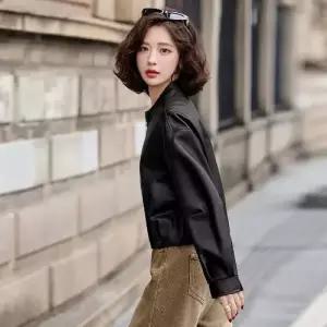 와칸다 여성 여자 빈티지 봄 라운드 지퍼 가죽 상의 코트 집업야구항공 잠바 쇼트 재킷 KKE1