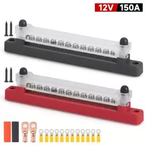 12웨이 터미널 버스 바 M6 스터드 전원 분배 블록 12-48V 150A DC 전기 커버 포함 트럭 보트 자동차 캠퍼