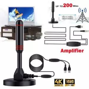 TV 안테나 실내 HD 야외 세트 리시버 DVB-T2 VHF UHF 증폭용 디지털 마그네틱 베이스 포함 200 마일
