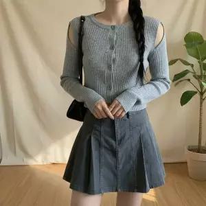 [하프클럽/다잇템]여성 컷아웃 U넥 골지 가디건